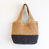 Women’s Summer Two Tone Simple Straw Shoulder Bag Purse for Beach, Vacation & Summer Outfits