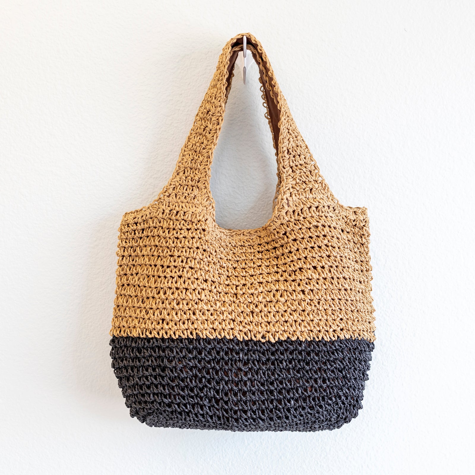 Women’s Summer Two Tone Simple Straw Shoulder Bag Purse for Beach, Vacation & Summer Outfits