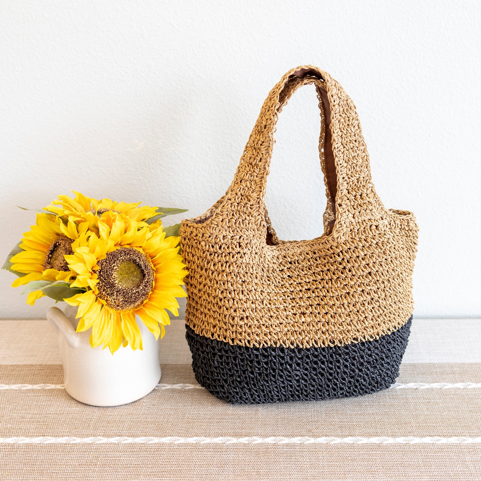 Women’s Summer Two Tone Simple Straw Shoulder Bag Purse for Beach, Vacation & Summer Outfits