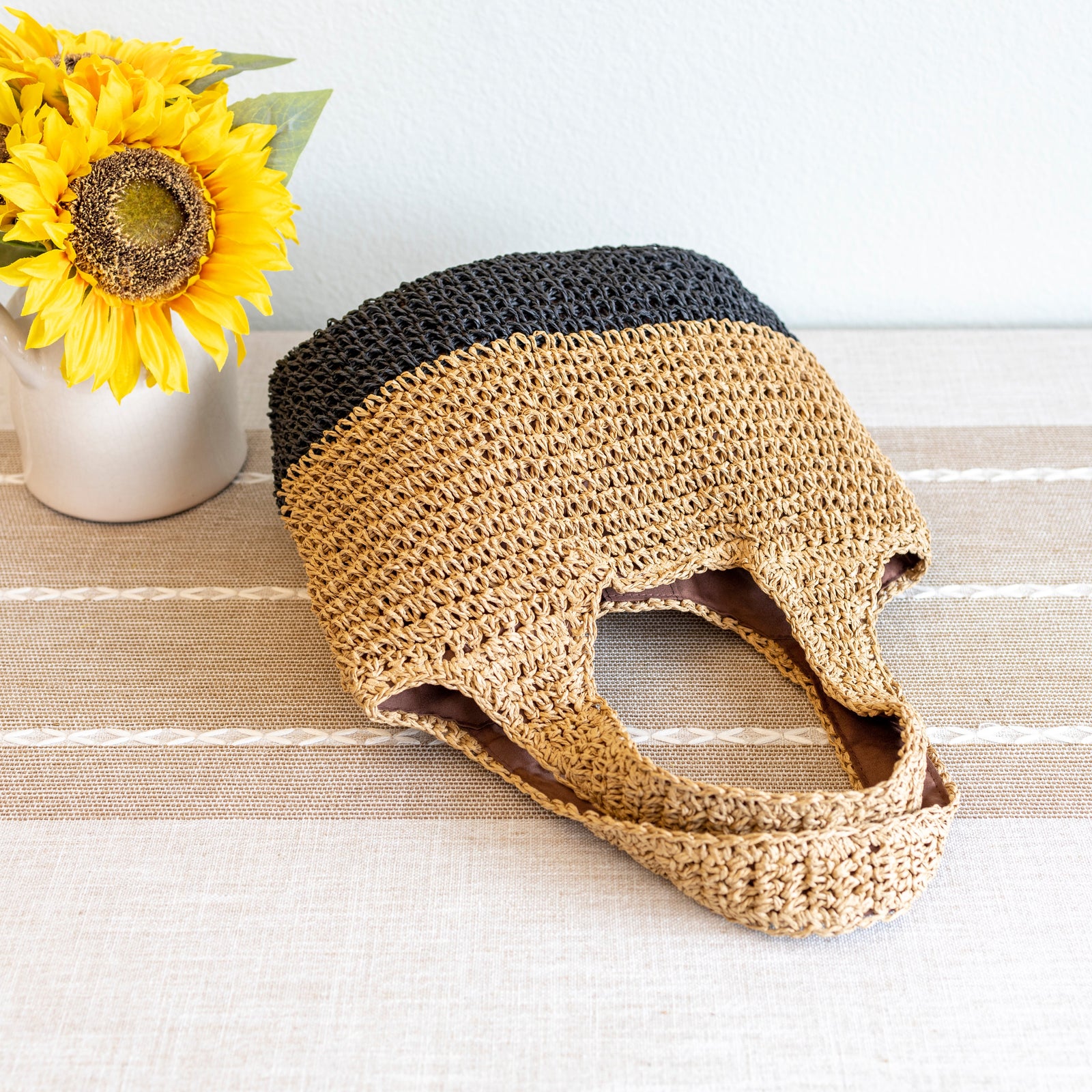 Women’s Summer Two Tone Simple Straw Shoulder Bag Purse for Beach, Vacation & Summer Outfits