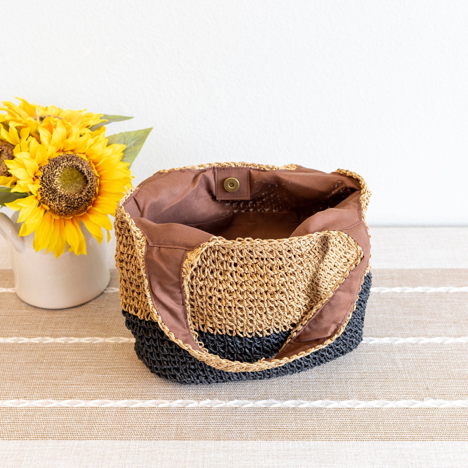 Women’s Summer Two Tone Simple Straw Shoulder Bag Purse for Beach, Vacation & Summer Outfits