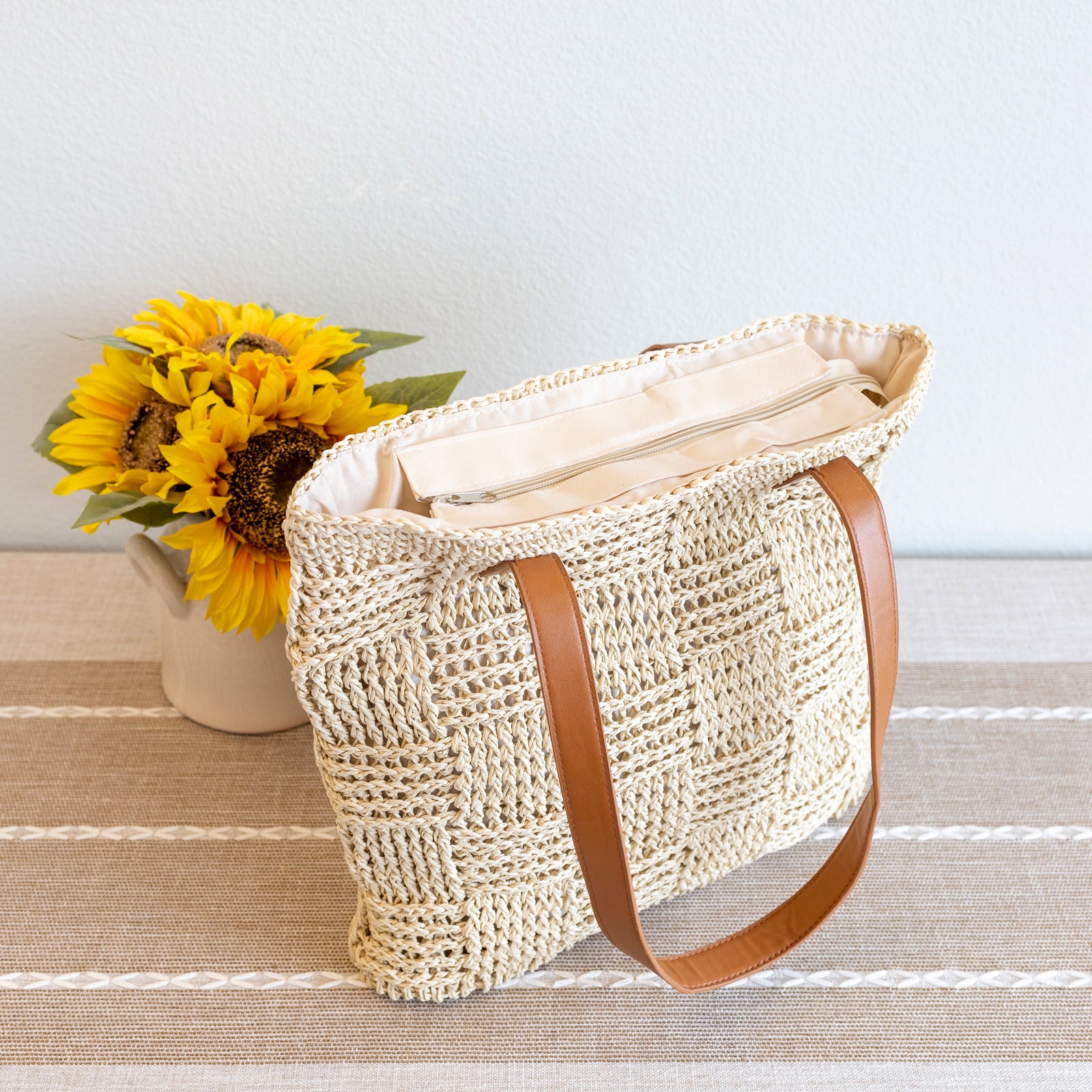 Women’s Large Straw Tote Work Bag for Beach, Vacation & Summer Outfits