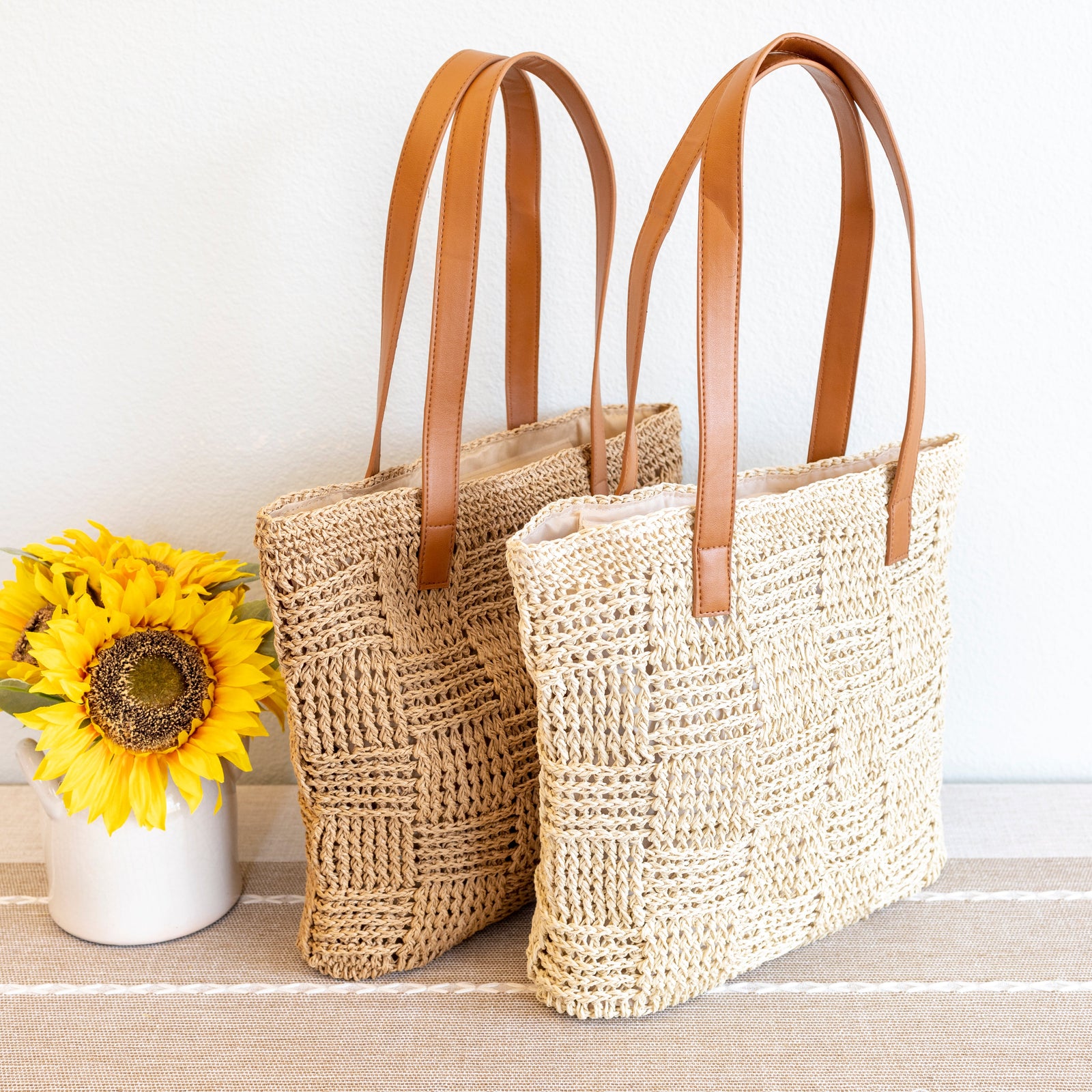 Women’s Large Straw Tote Work Bag for Beach, Vacation & Summer Outfits