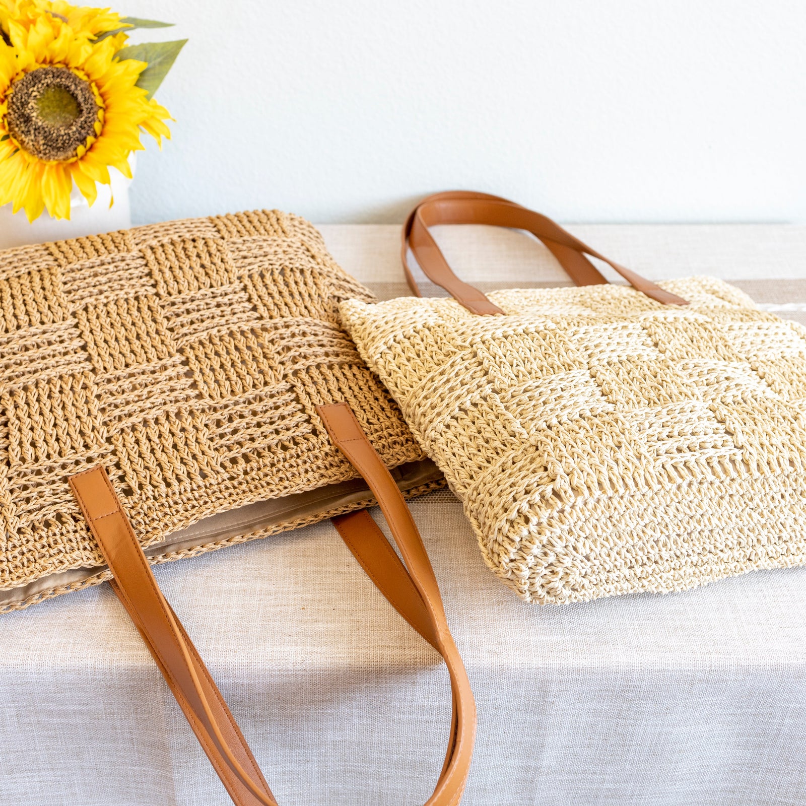 Women’s Large Straw Tote Work Bag for Beach, Vacation & Summer Outfits