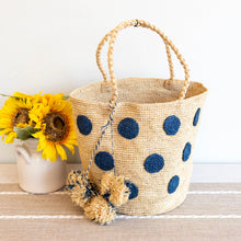 Damen-Schultertasche aus Natur-Bast mit Polka Dots für Strand, Urlaub und Sommer-Outfits