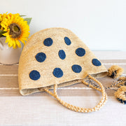 Women’s Natural Raffia Polka Dot Summer Beach Shoulder Tote for Beach, Vacation & Summer Outfits