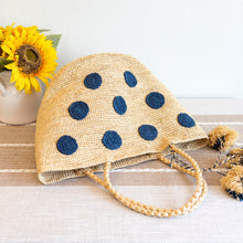 Damen-Schultertasche aus Natur-Bast mit Polka Dots für Strand, Urlaub und Sommer-Outfits
