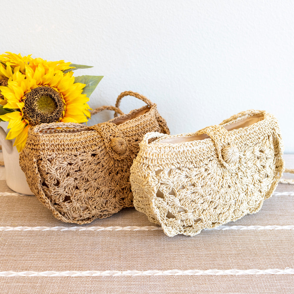 Damen-Umhängetasche aus Stroh mit Blumenmuster und langem Riemen für Strand, Urlaub und Sommer-Outfits