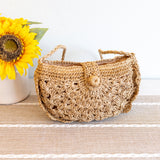 Women’s Floral Crescent Straw Crossbody Bag with Long Strap for Beach, Vacation & Summer Outfits