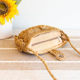 Women’s Floral Crescent Straw Crossbody Bag with Long Strap for Beach, Vacation & Summer Outfits