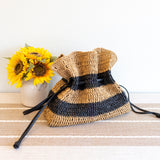 Women’s Stripe Straw Drawstring Bag Tote Bag for Beach, Vacation & Summer Outfits
