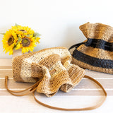 Women’s Stripe Straw Drawstring Bag Tote Bag for Beach, Vacation & Summer Outfits