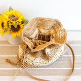Women’s Stripe Straw Drawstring Bag Tote Bag for Beach, Vacation & Summer Outfits