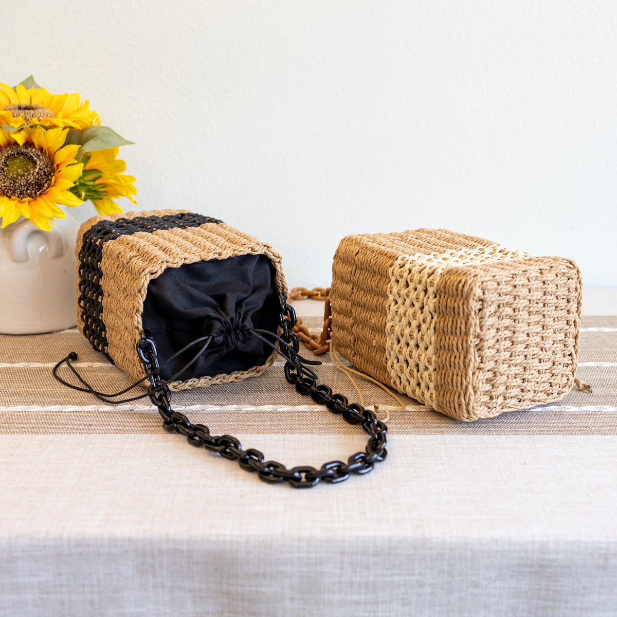 Women’s Straw Cube Shaped Handbag Purse for Beach, Vacation & Summer Outfits