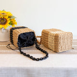 Women’s Straw Cube Shaped Handbag Purse for Beach, Vacation & Summer Outfits