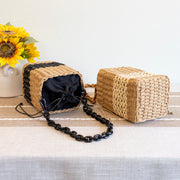 Women’s Straw Cube Shaped Handbag Purse for Beach, Vacation & Summer Outfits