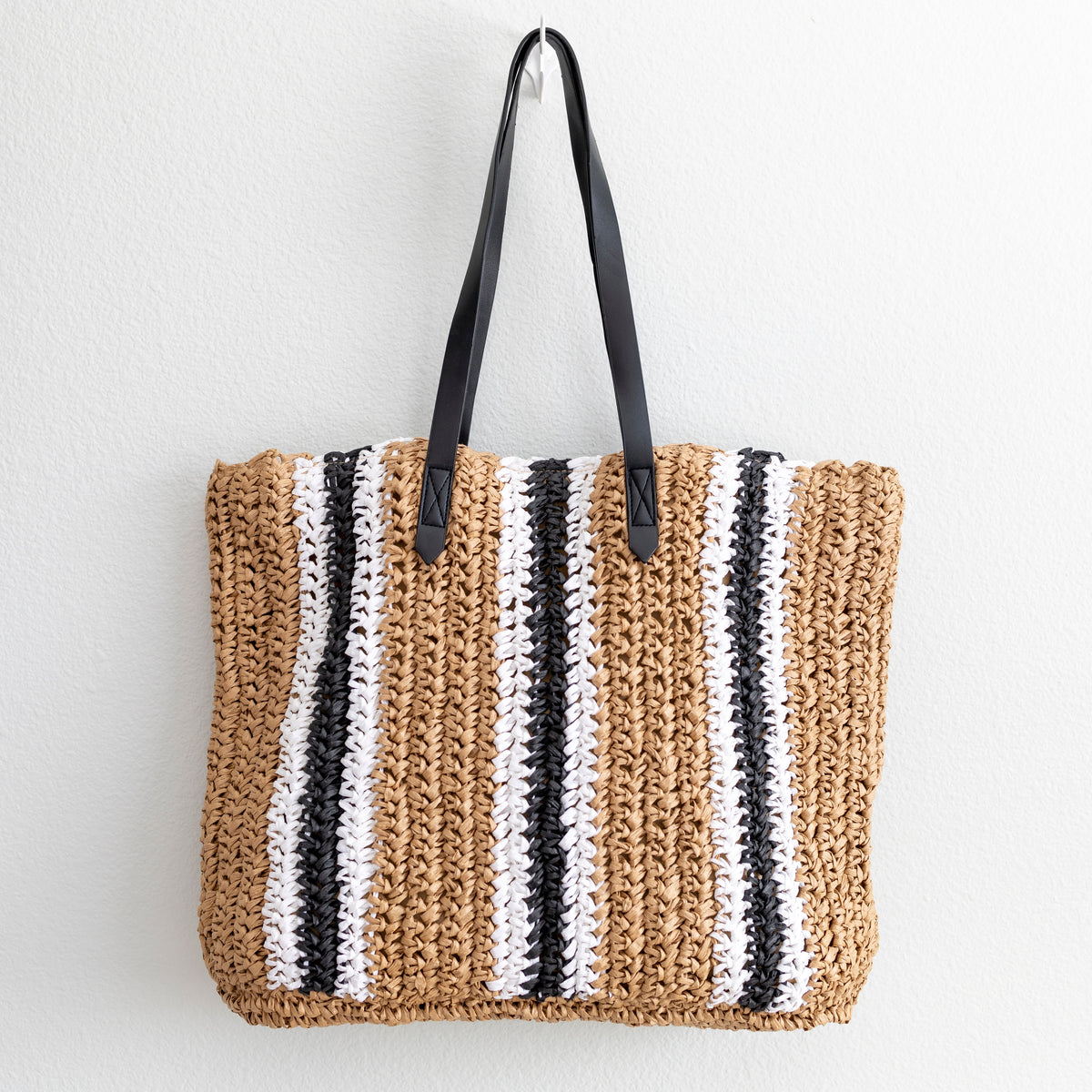 Women’s Striped Large Straw Woven Tote for Beach, Vacation & Summer Outfits