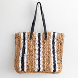 Women’s Striped Large Straw Woven Tote for Beach, Vacation & Summer Outfits
