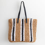 Women’s Striped Large Straw Woven Tote for Beach, Vacation & Summer Outfits