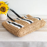 Women’s Striped Large Straw Woven Tote for Beach, Vacation & Summer Outfits