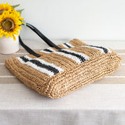 Women’s Striped Large Straw Woven Tote for Beach, Vacation & Summer Outfits