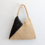 Women’s Summer Boho Simple Two-Tone Straw Shoulder Bag for Beach, Vacation & Summer Outfits