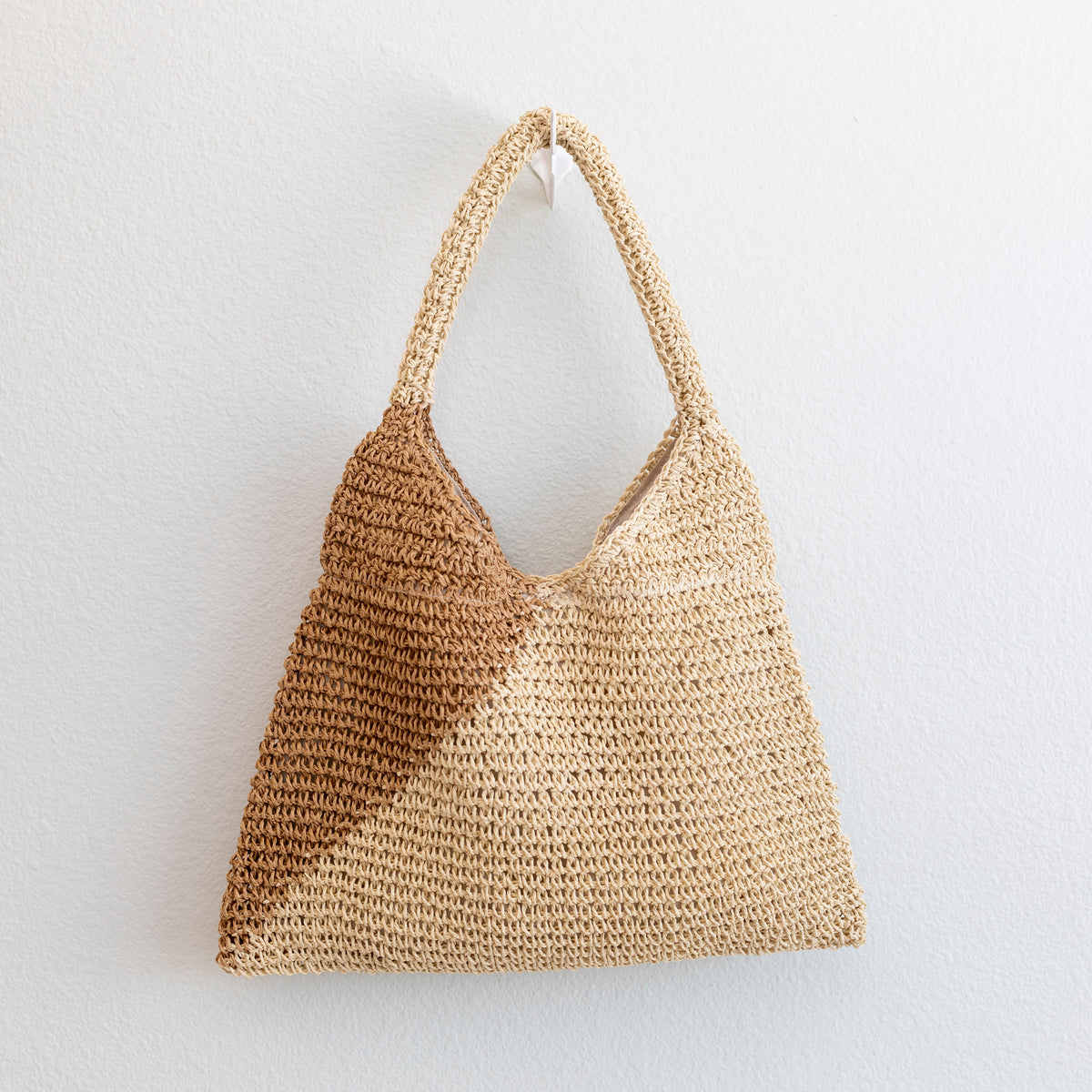 Women’s Summer Boho Simple Two-Tone Straw Shoulder Bag for Beach, Vacation & Summer Outfits