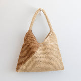 Women’s Summer Boho Simple Two-Tone Straw Shoulder Bag for Beach, Vacation & Summer Outfits