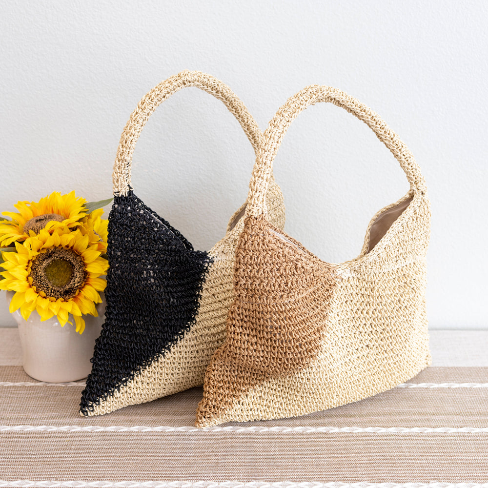 Damen Sommer Boho Einfache Zweifarbige Stroh-Umhängetasche für Strand, Urlaub & Sommer-Outfits