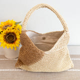 Women’s Summer Boho Simple Two-Tone Straw Shoulder Bag for Beach, Vacation & Summer Outfits