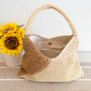 Women’s Summer Boho Simple Two-Tone Straw Shoulder Bag for Beach, Vacation & Summer Outfits