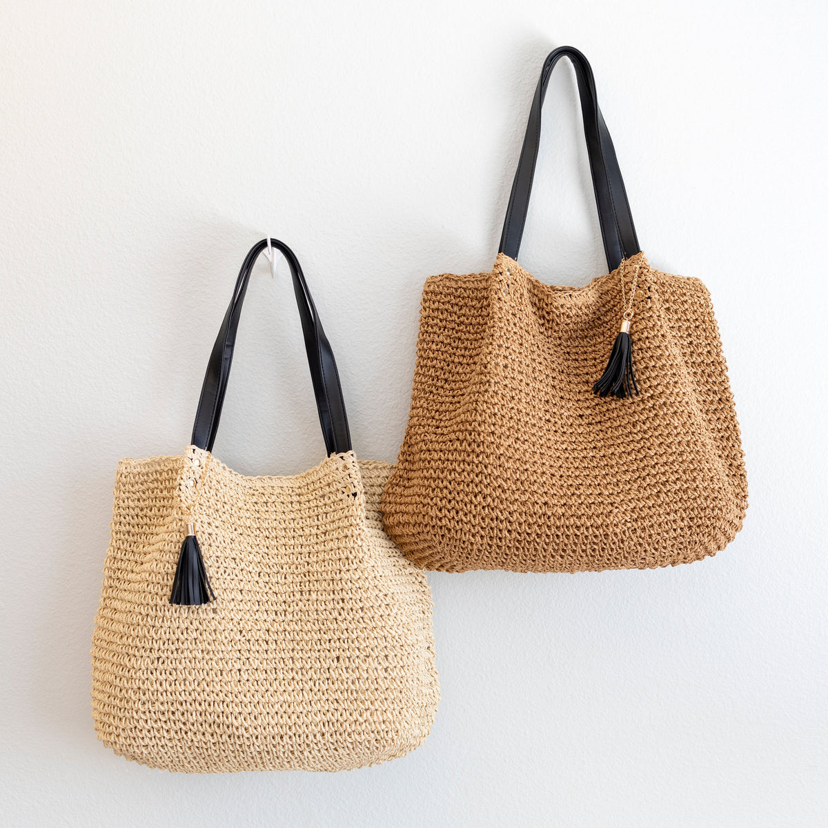 Women’s Straw Woven Tote with Leather Straps and Tassel for Beach, Vacation & Summer Outfits