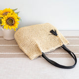 Women’s Straw Woven Tote with Leather Straps and Tassel for Beach, Vacation & Summer Outfits