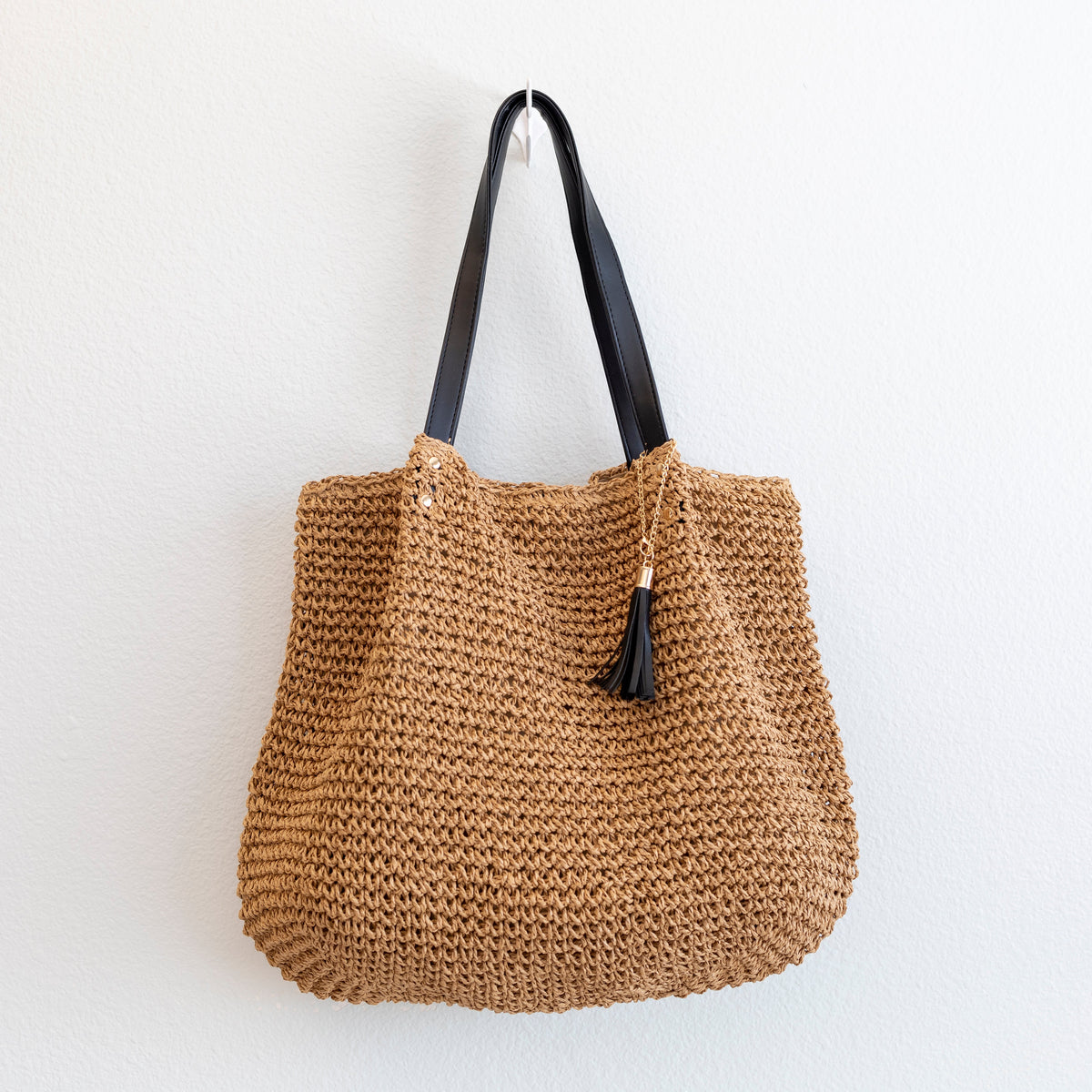 Women’s Straw Woven Tote with Leather Straps and Tassel for Beach, Vacation & Summer Outfits