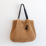 Women’s Straw Woven Tote with Leather Straps and Tassel for Beach, Vacation & Summer Outfits
