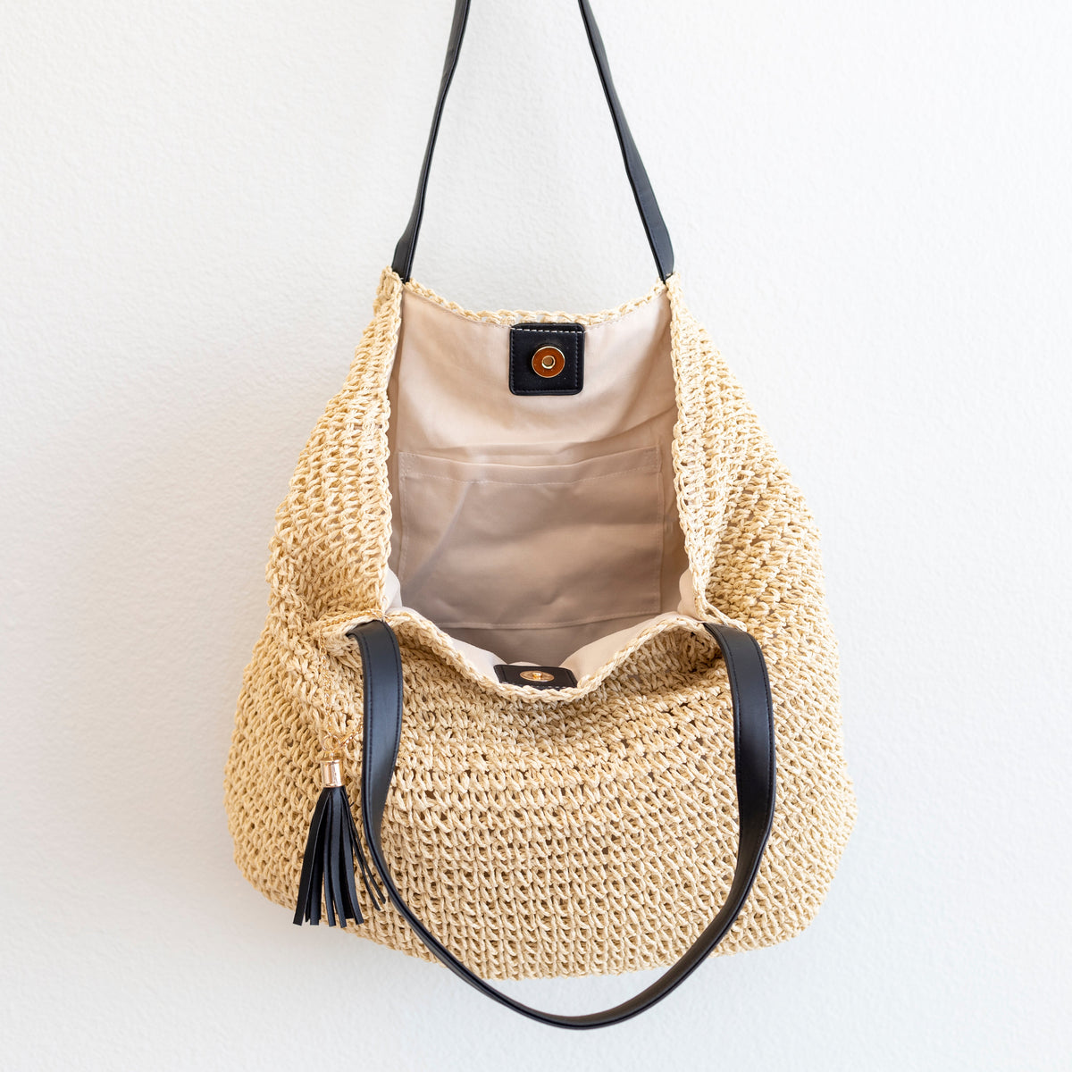 Women’s Straw Woven Tote with Leather Straps and Tassel for Beach, Vacation & Summer Outfits