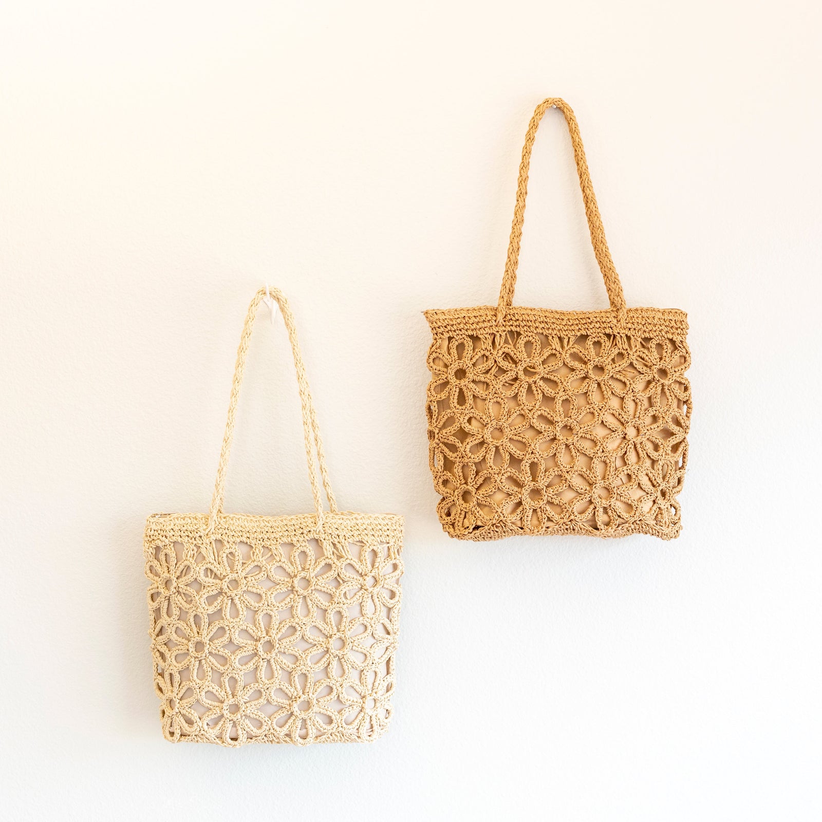 Women’s Long Handle Floral Design Straw Beach Tote for Beach, Vacation & Summer Outfits