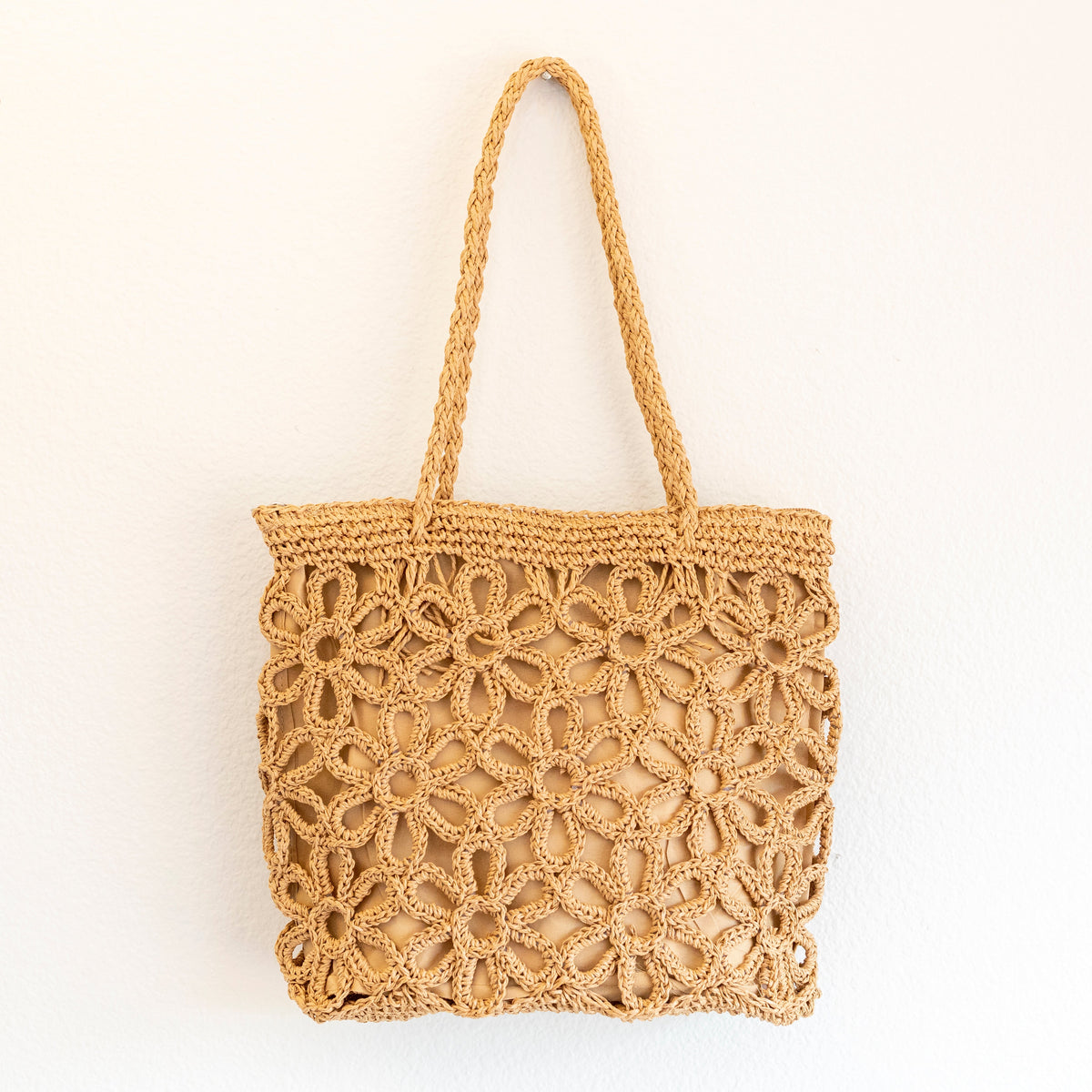 Women’s Long Handle Floral Design Straw Beach Tote for Beach, Vacation & Summer Outfits
