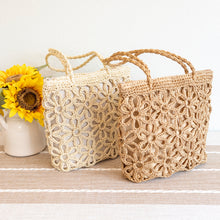 Women’s Long Handle Floral Design Straw Beach Tote for Beach, Vacation & Summer Outfits