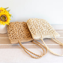 Women’s Long Handle Floral Design Straw Beach Tote for Beach, Vacation & Summer Outfits