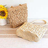 Women’s Long Handle Floral Design Straw Beach Tote for Beach, Vacation & Summer Outfits