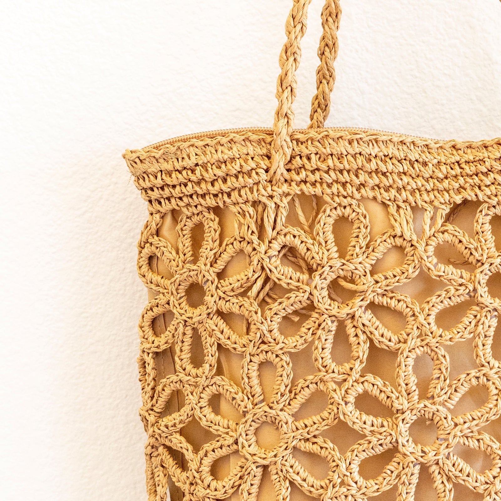Women’s Long Handle Floral Design Straw Beach Tote for Beach, Vacation & Summer Outfits