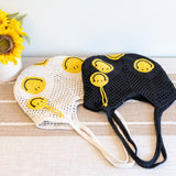 Women’s Cotton Crochet Handmade Shoulder Bag with Smiley Face Design for Boho Everyday Style & Gifts