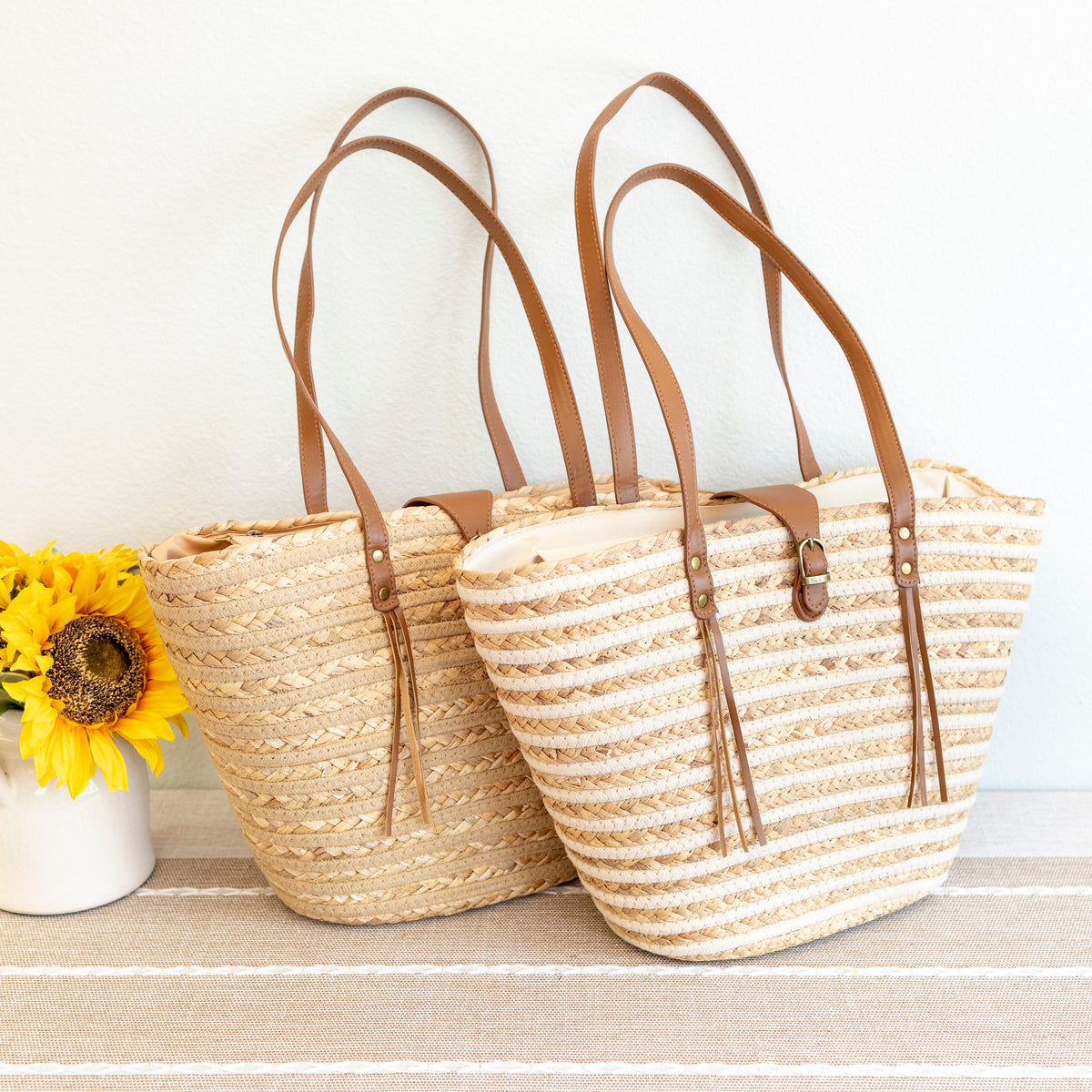 Women's Woven Straw Market Tote Bag for Beach, Vacation & Summer Outfits