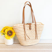 Women's Woven Straw Market Tote Bag for Beach, Vacation & Summer Outfits