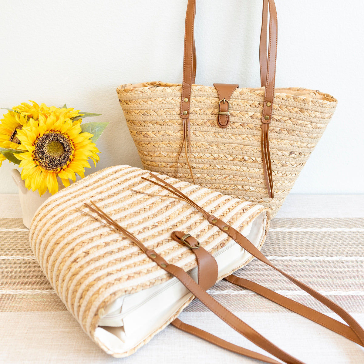 Women's Woven Straw Market Tote Bag for Beach, Vacation & Summer Outfits