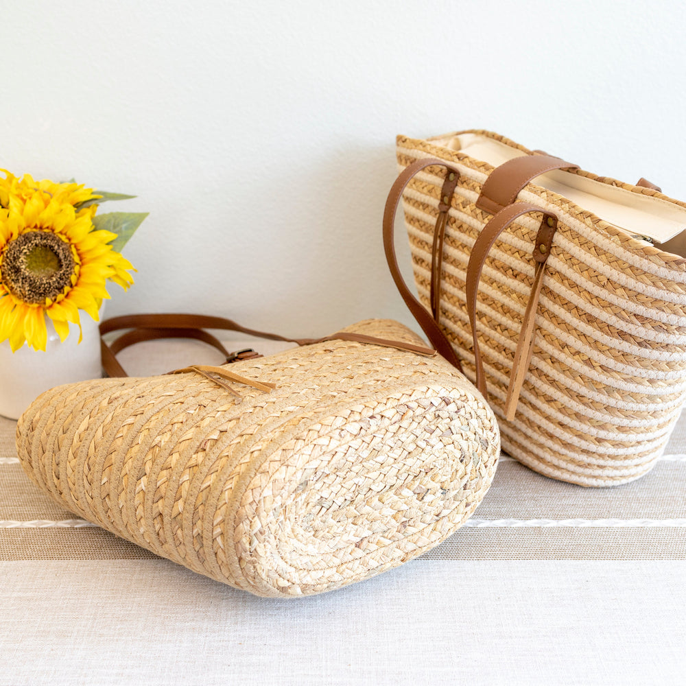 Women's Woven Straw Market Tote Bag for Beach, Vacation & Summer Outfits