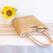 Women’s Retro Straw Woven Tote Bag for Beach, Vacation & Summer Outfits