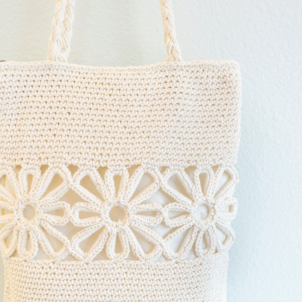 Women’s Crochet Medium Cotton Bag with Floral Design Purse for Boho Everyday Style & Gifts