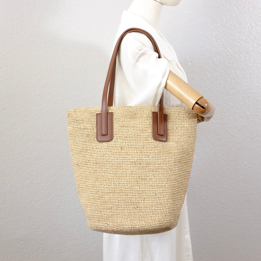 Women’s Large Soft Raffia Woven Summer Straw Tote with Genuine Leather Straps for Beach, Vacation & Summer Outfits